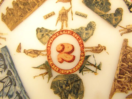 Cigar Band Art Decorated Antique Milk Glass Plate - 2