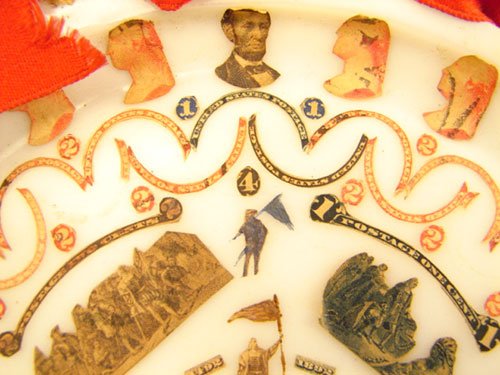 Cigar Band Art Decorated Antique Milk Glass Plate - 3