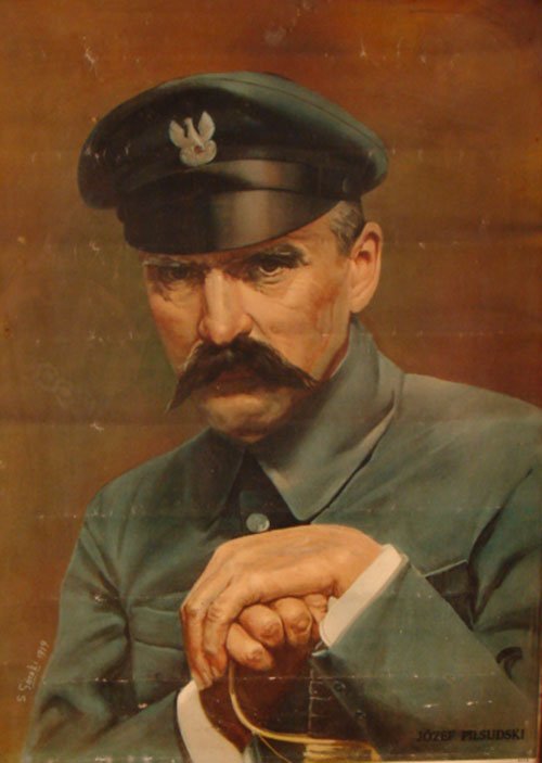 Jozef Pilsudski Portrait. Color Lithograph on pap