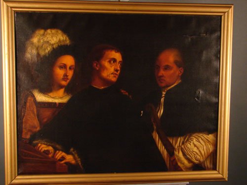 Antique Oil Painting on canvas. Interior scene wi - 2