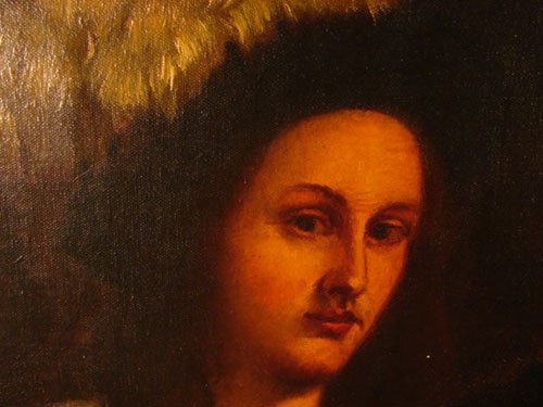 Antique Oil Painting on canvas. Interior scene wi - 3