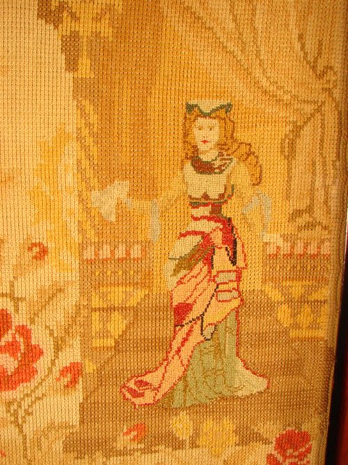 Antique Needlework Picture with Petit Point. Scen - 2
