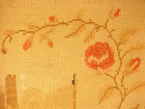 Antique Needlework Picture with Petit Point. Scen - 5
