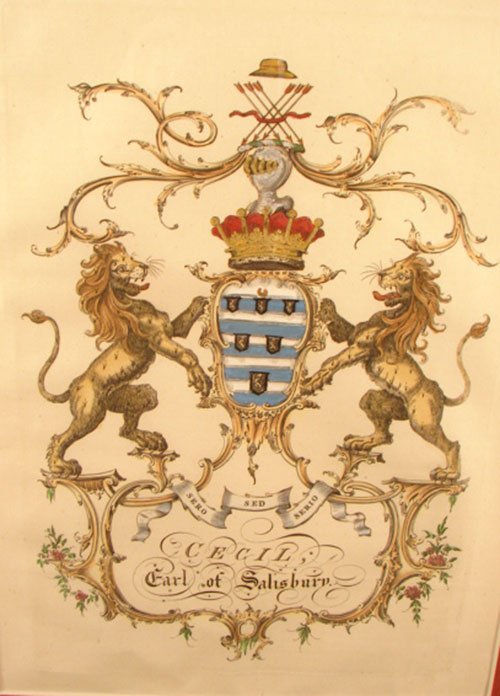 "Cecil" Coat of Arms Family Crest. Original Antiq