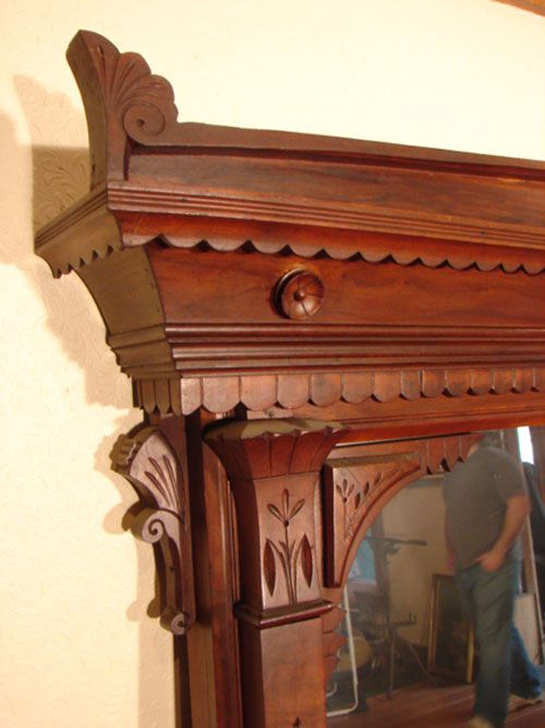 Eastlake Victorian Walnut Over Mantle Mirror - 4