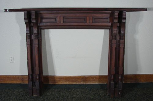 Eastlake Victorian Walnut Fireplace Mantle. In or