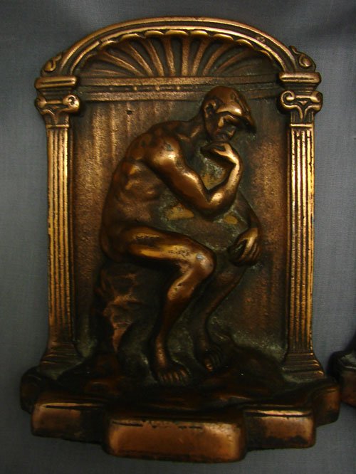 Antique Bookends, Thinker. Iron with copper finis - 5
