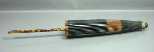 Antique Japanese Parasol Painted Paper & Bamboo U