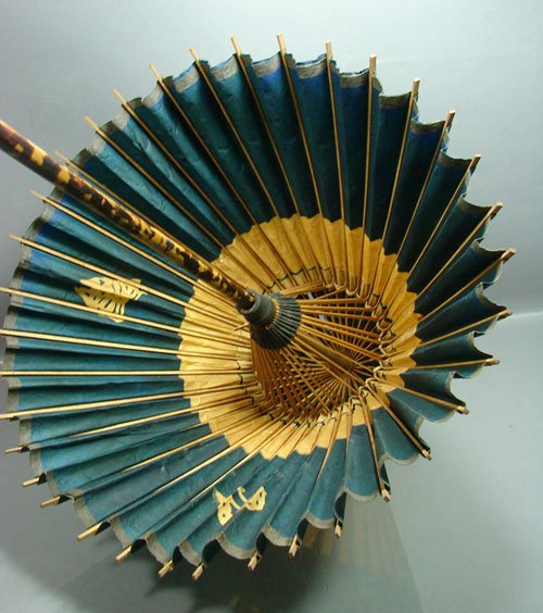 Antique Japanese Parasol Painted Paper & Bamboo U - 2