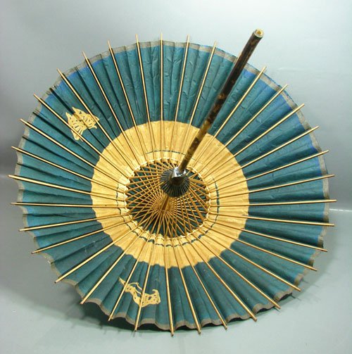 Antique Japanese Parasol Painted Paper & Bamboo U - 3