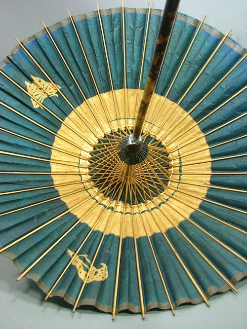 Antique Japanese Parasol Painted Paper & Bamboo U - 4
