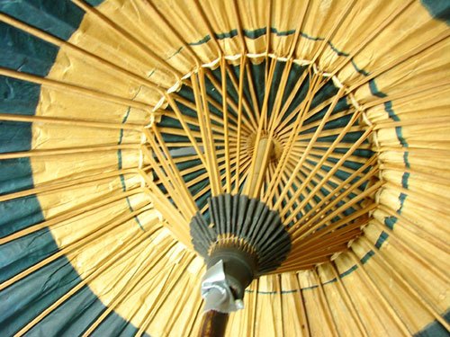Antique Japanese Parasol Painted Paper & Bamboo U - 5