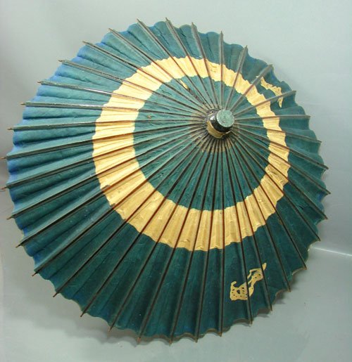 Antique Japanese Parasol Painted Paper & Bamboo U - 6