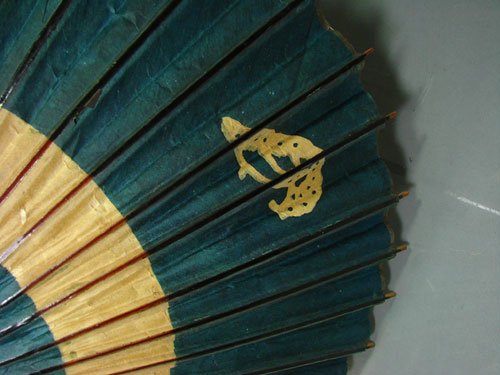 Antique Japanese Parasol Painted Paper & Bamboo U - 8