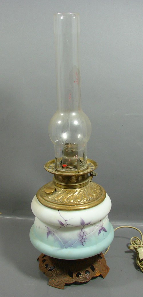 Antique Kerosene Oil Lamp Base with hand painted