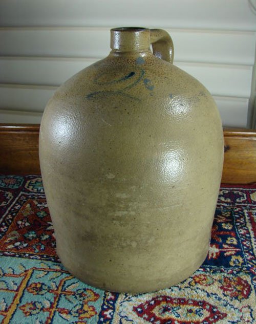 2 Gallon Antique Stoneware Jug with cobalt blue numb