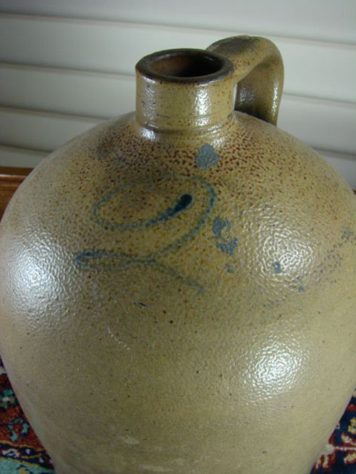 2 Gallon Antique Stoneware Jug with cobalt blue numb - 2