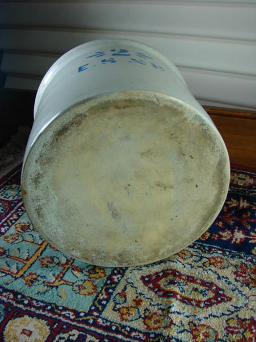 E.S. & B. antique stoneware crock. 2 gallon with blu - 4