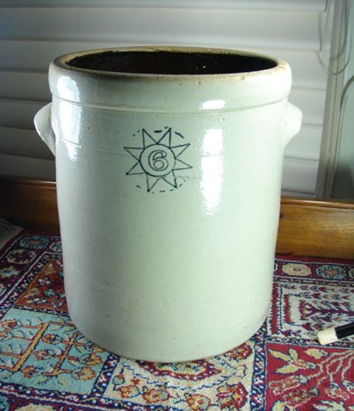 6 Gallon Antique Stoneware Crock. 14 1/2" h x 14" d