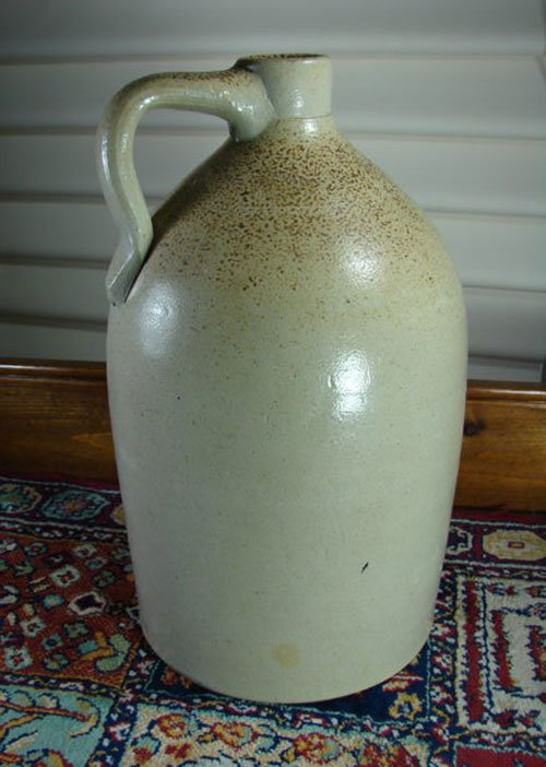 Antique Stoneware Jug. Unmarked. 14" h x 8" diamete