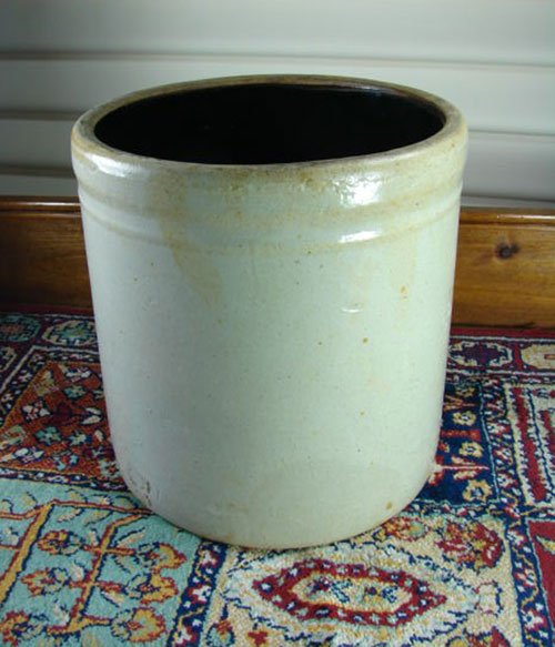 Antique Stoneware Crock. Some glaze flaws. 9 1/2" h