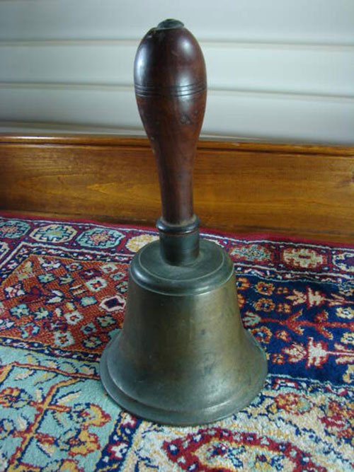Antique School Master's Bell with turned walnut han - 2