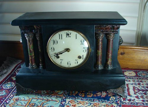 Waterbury Antique Architectural Mantle Clock in fau