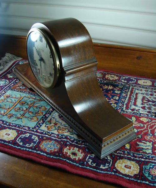 Ingraham Antique Mahogany Mantle Clock, camel back - 4