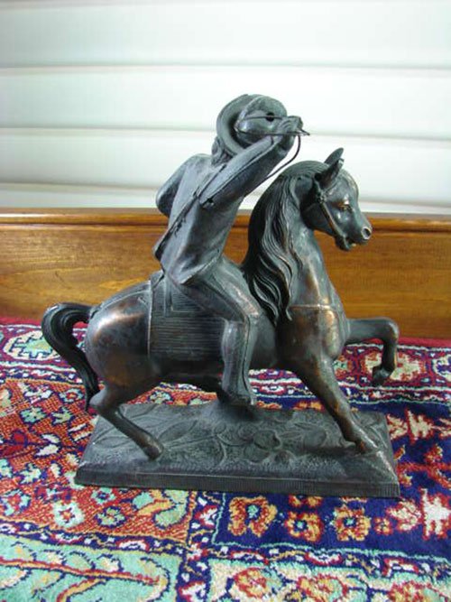 Antique Figural Metal Clock Top Decoration depictin - 3