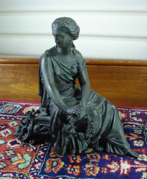 Antique Figural Patinated Metal Clock Top Decoratio