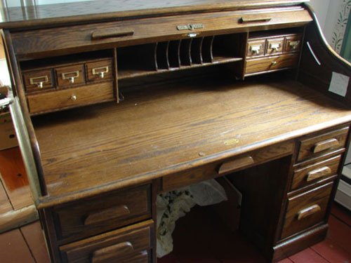 Oak Roll Top Desk with two columns of drawers, S cu - 2