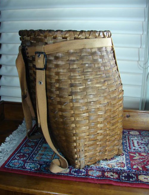 Antique Adirondack Pack Basket with canvas straps.  - 2