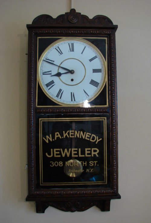 Waterbury Antique Oak Hanging Regulator Clock with
