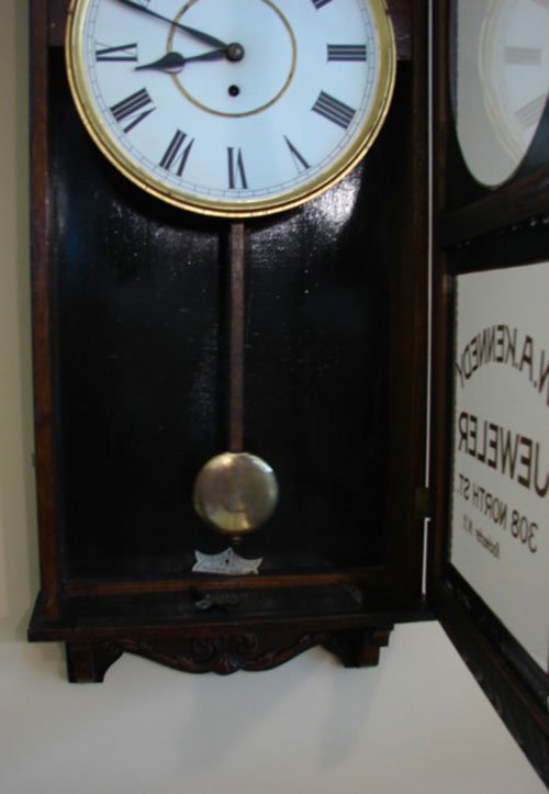 Waterbury Antique Oak Hanging Regulator Clock with - 3
