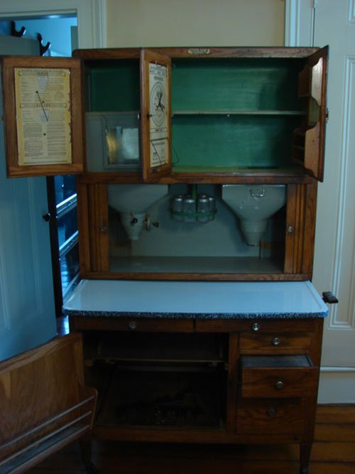 Antique Oak Hoosier Kitchen Cabinet. Complete with - 2