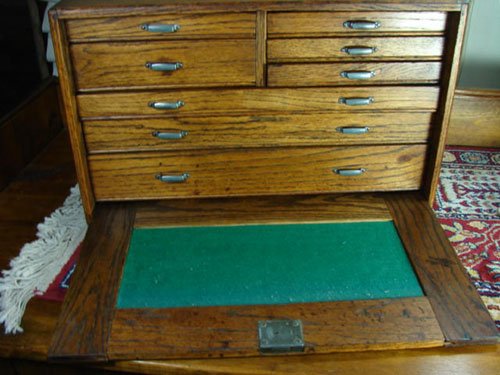 Antique Oak Machinist's Cabinet with an 8 drawer in - 2