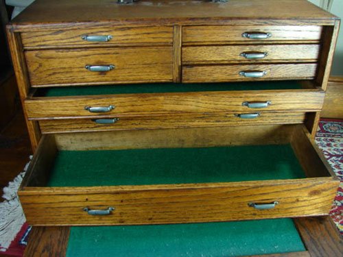 Antique Oak Machinist's Cabinet with an 8 drawer in - 3