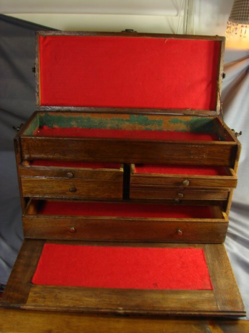 Antique Oak Machinist Cabinet with 5 drawer interi - 2