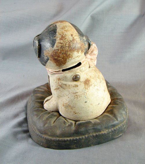Antique Cast Iron Puppy Dog Bank. Note the bumbleb - 2