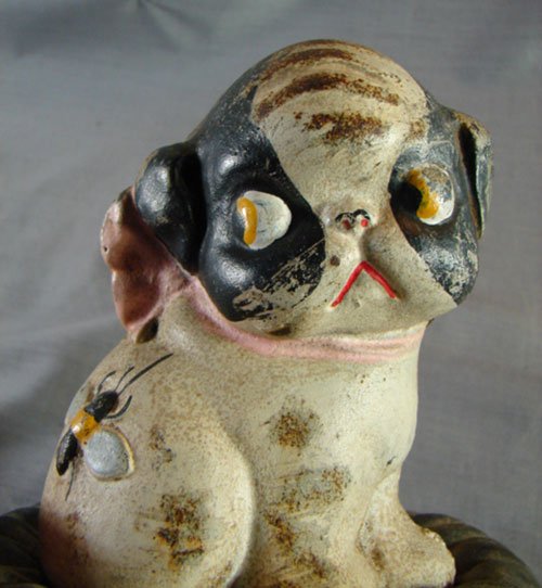 Antique Cast Iron Puppy Dog Bank. Note the bumbleb - 4