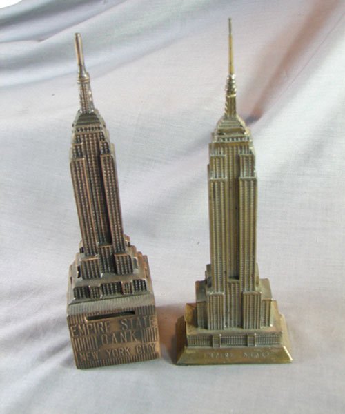 Two Empire State Building Metal Banks. 7 3/4"h x 2
