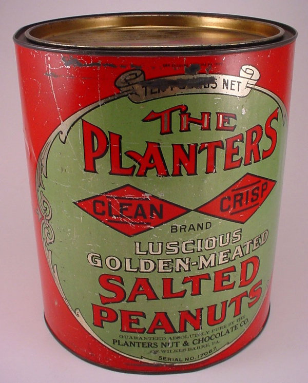 "The Planters" salted peanuts red tin. H9.75" W8.