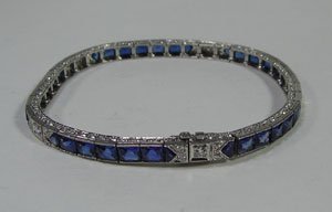 Estate Diamond & Sapphire Bracelet, Art Deco. Set