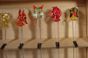 Set of 8 Figural Glass Swivel Sticks. Depicting - 2