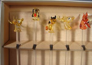 Set of 8 Figural Glass Swivel Sticks. Depicting - 3