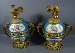 Bronze Mounted Pair Fine Porcelain Mantle Decorat
