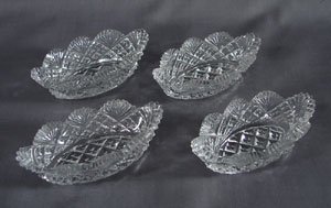 4 ABP Cut Crystal Salt Dips. Minor small rim flak