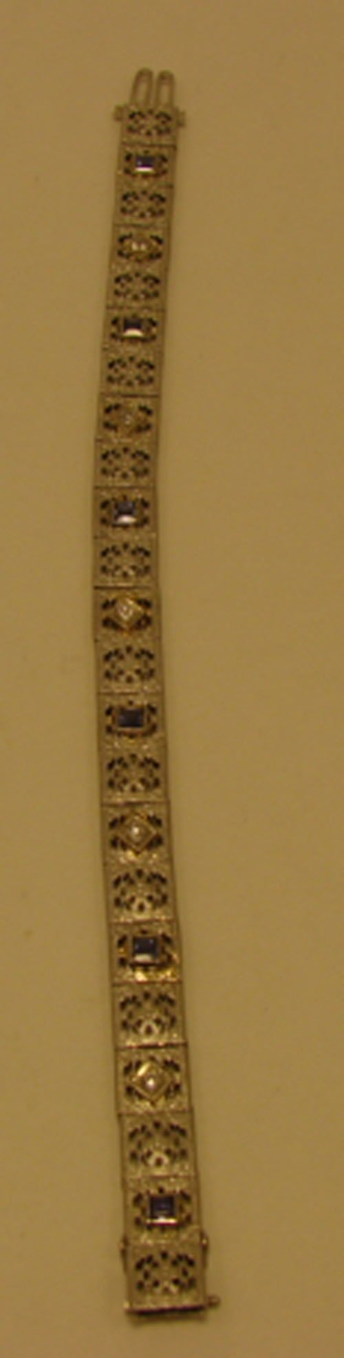 Edwardian 14k White Gold Diamond and Blue Stone Bra