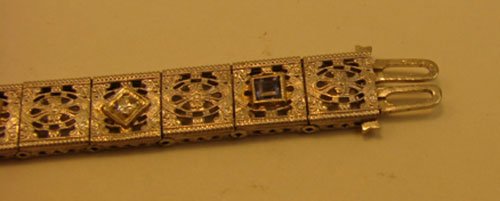 Edwardian 14k White Gold Diamond and Blue Stone Bra - 2