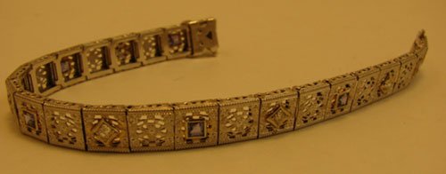 Edwardian 14k White Gold Diamond and Blue Stone Bra - 4
